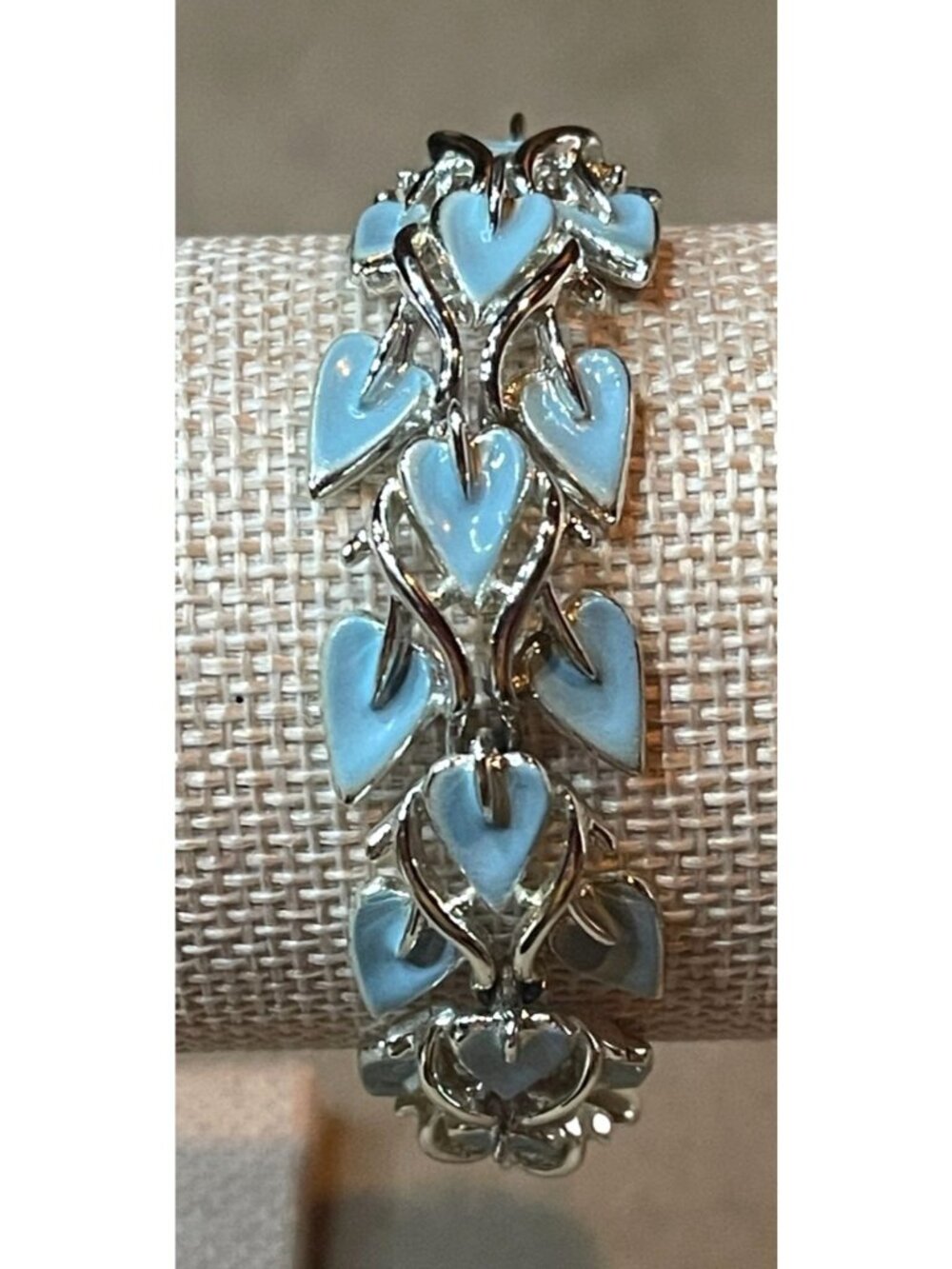 Vintage 50s Coro Blue Enamel Heart Leaf Link Bracelet